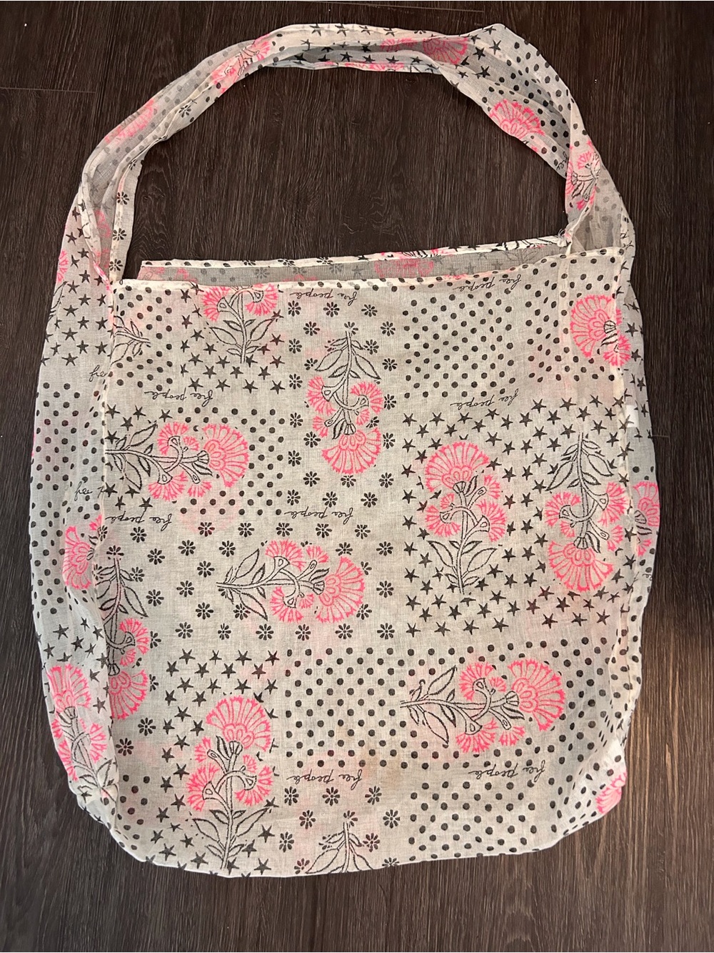 Free People Pink and White Floral Cotton Tote